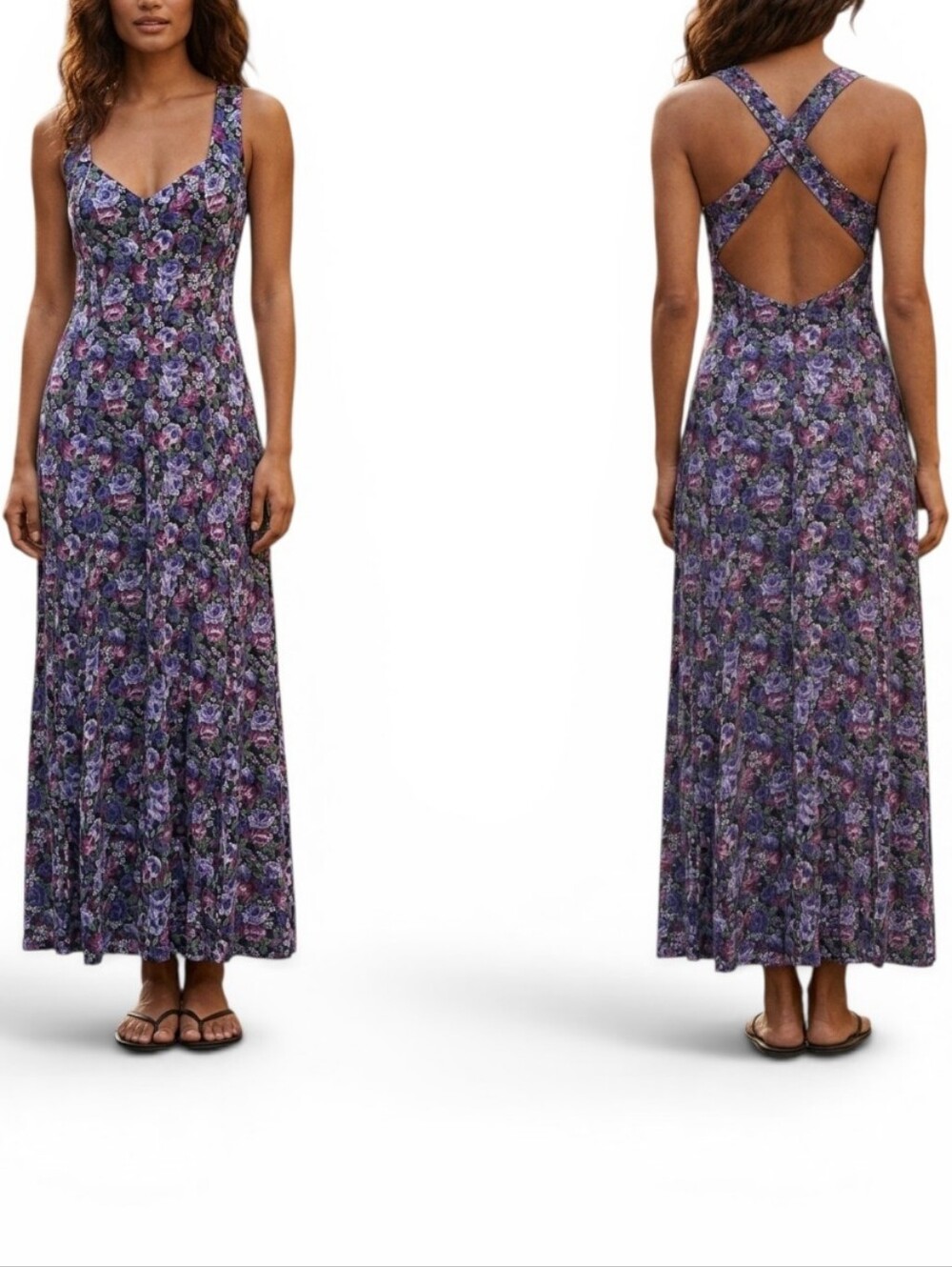 Vintage All That Jazz Floral Maxi Dress 90s Grunge 100% Rayon Size 9/10